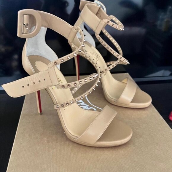 Christian Louboutin Shoes - Luxury Christian Louboutin Choca Lux red bottom beige heels
